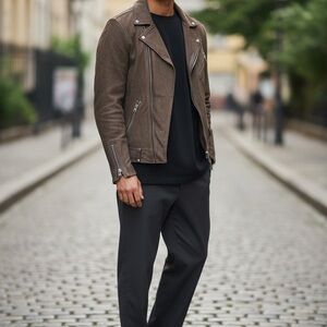 All Saints Grey brown  micro suede Leather Jacket